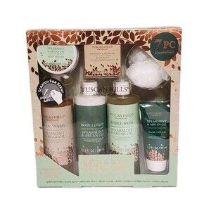 Tuscan Hills Spearmint & Argan Oil Bath & Body Gift Set 7Pc Lotion, Wash, Butter